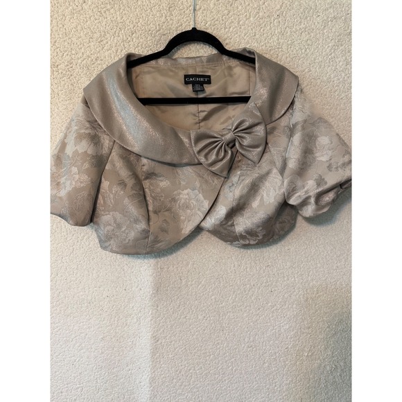 Cachet Dress & Jacket Set Women 12 Champagne Silver Metallic Formal Wedding - Picture 12 of 16